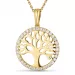 15 mm livets träd hängen med halskedja i 8 karat guld