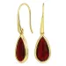 långa droppe röd kristal örhängen i förgyllt silver - Loom Stones