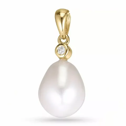Ovalt pärla diamantberlocker i 14 carat guld 0,02 ct
