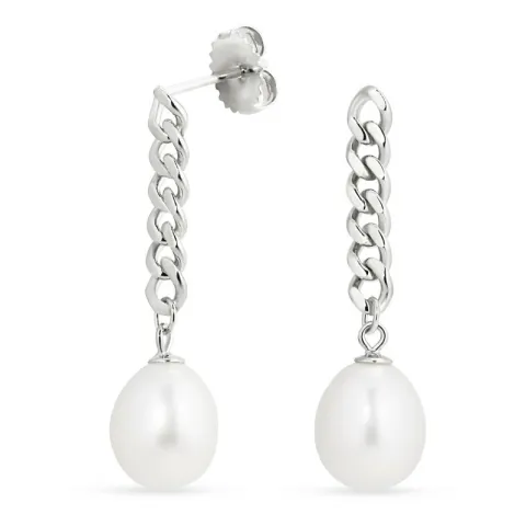 långa pärla kedja örhängen i silver