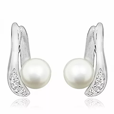 vita pärla örhängestift i silver med rhodination