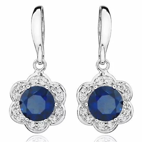 blommor blå örhängen i rhodinerat silver