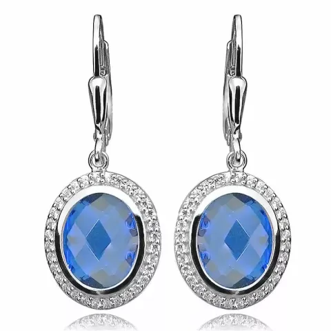 ovala blå örhängen i rhodinerat silver