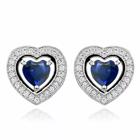 Stora hjärta blå örhängestift i rhodinerat silver
