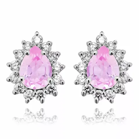 Droppformad rosa rosettörhängestift i rhodinerat silver