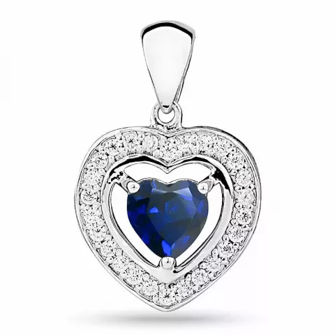 Hjärta blå hängen i rhodinerat silver