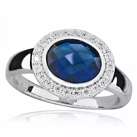 oval blå ring i silver