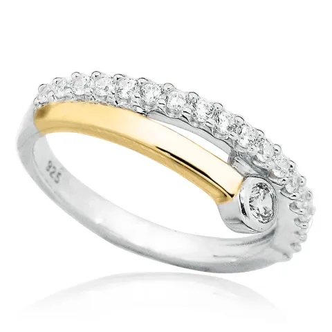 Abstrakt vit zirkon ring i silver med förgyllt silver