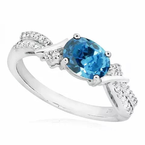 oval blå zirkon ring i silver