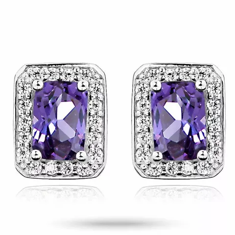 fyrkantigt lila örhängen i silver