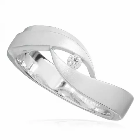Sandblåst vit zirkon ring i rhodinerat silver