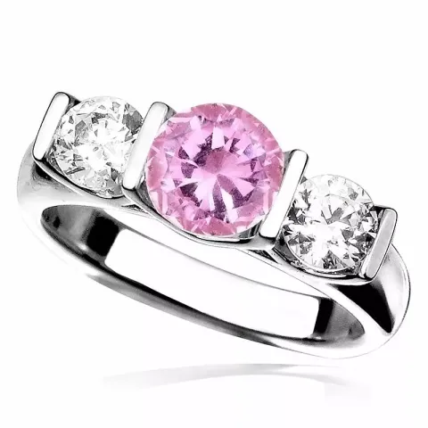 rund rosa zirkon ring i rhodinerat silver