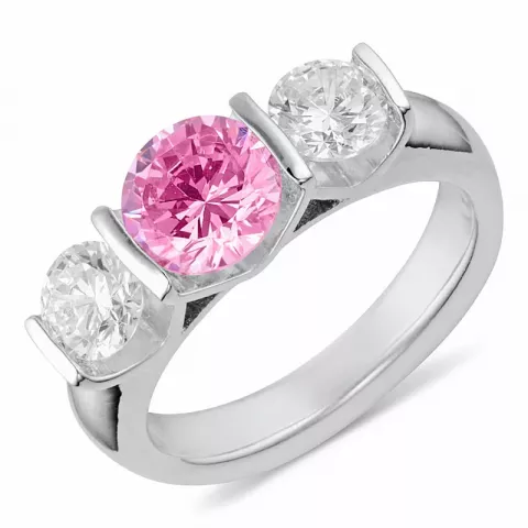 rund rosa zirkon ring i rhodinerat silver