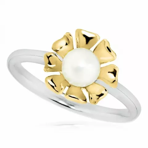 blommor vit pärla ring i rhodinerat silver med förgyllt silver