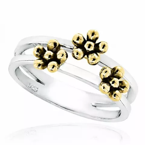blommor ring i rhodinerat silver med förgyllt silver