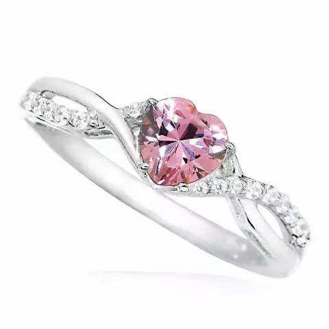 Elegant hjärta rosa zirkon ring i rhodinerat silver