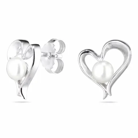 Pärla hjärteörhängen i rhodinerat silver