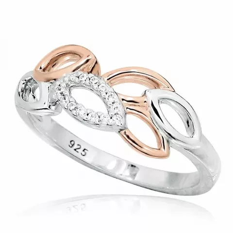 Elegant blad ring i rhodinerat silver med förgyllt silver