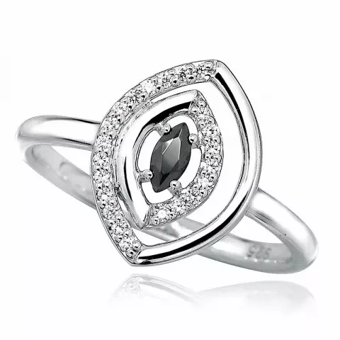 Bred oval svart zirkon ring i rhodinerat silver