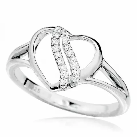 Elegant hjärta vit zirkon ring i rhodinerat silver