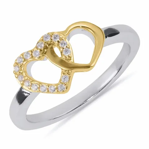 Dubbel hjärta vit zirkon ring i rhodinerat silver med förgyllt silver