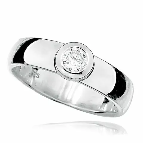 rund vit zirkon ring i rhodinerat silver