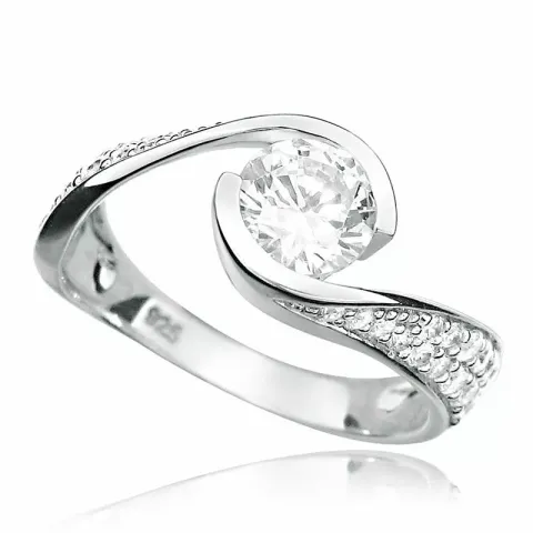 Elegant rund vit zirkon ring i rhodinerat silver