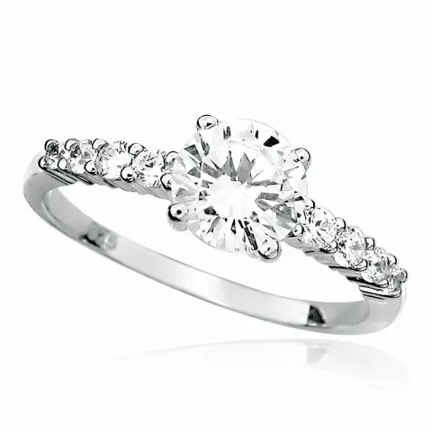 Ringar: rund vit zirkon ring i rhodinerat silver