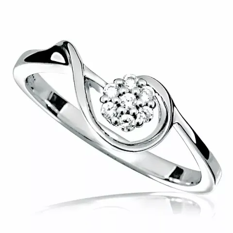 Skulptural blommor vit zirkon ring i rhodinerat silver