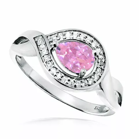 droppe rosa zirkon ring i rhodinerat silver