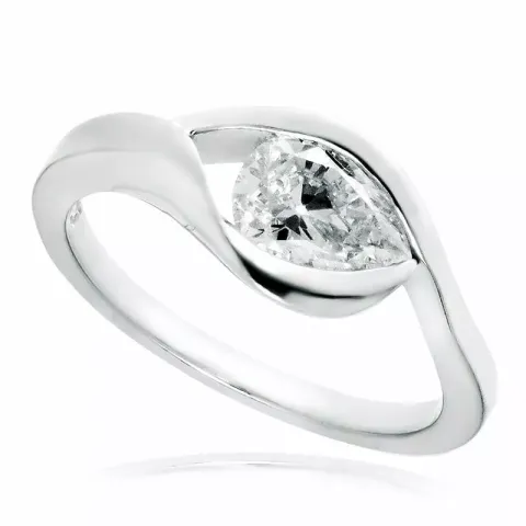 Bred droppe vit zirkon ring i rhodinerat silver