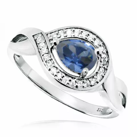 Stor droppe blå ring i rhodinerat silver
