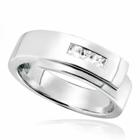 Fyrkantigt vit zirkon ring i rhodinerat silver