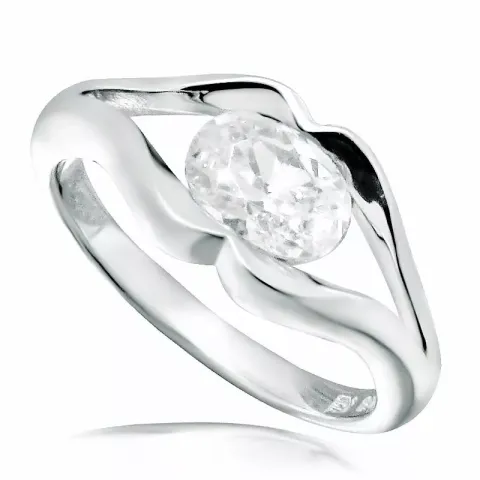 oval vit zirkon ring i rhodinerat silver