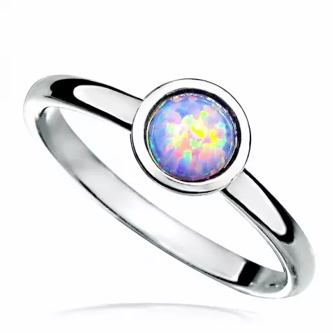 Rund multifärgat syntetisk opal ring i rhodinerat silver