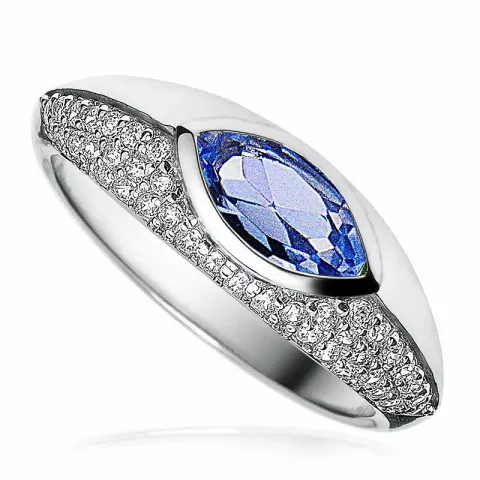 Elegant blå zirkon ring i rhodinerat silver