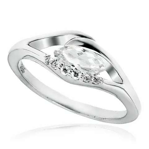 oval vit zirkon ring i rhodinerat silver