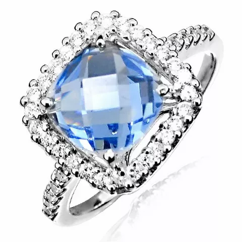 Fyrkantigt blå zirkon ring i silver