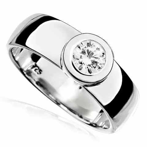 Bred rund zirkon ring i silver