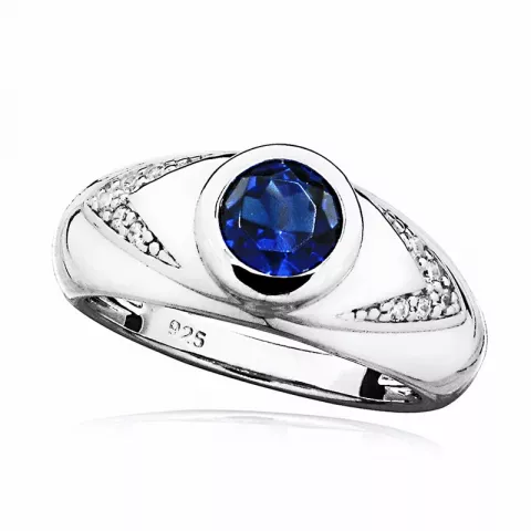 bred blå syntetisk safir ring i silver