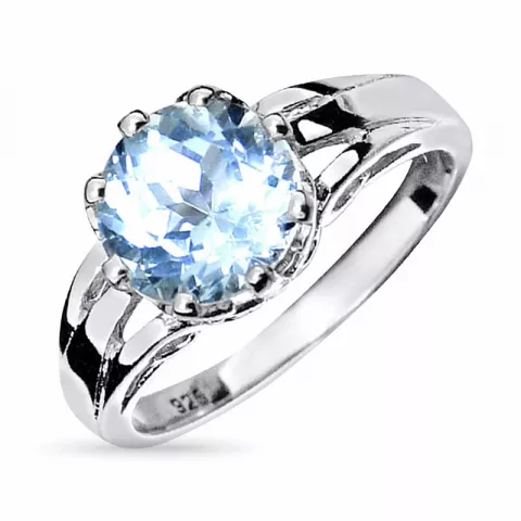 Elegant rund blå topas ring i silver
