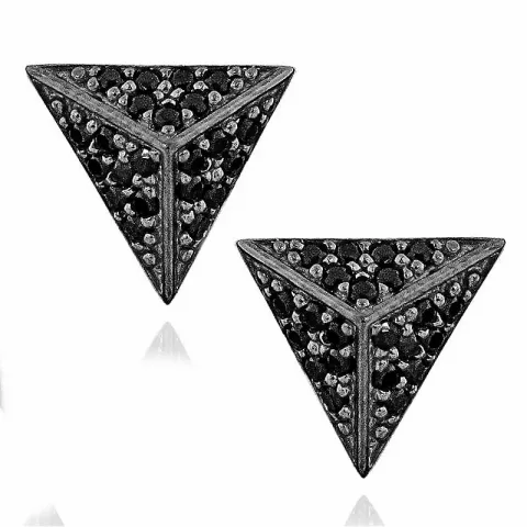 trekantigt svarta örhängestift i rhodinerat silver
