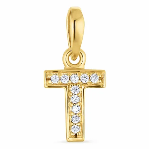 bokstav t zirkon hängen i förgyllt silver