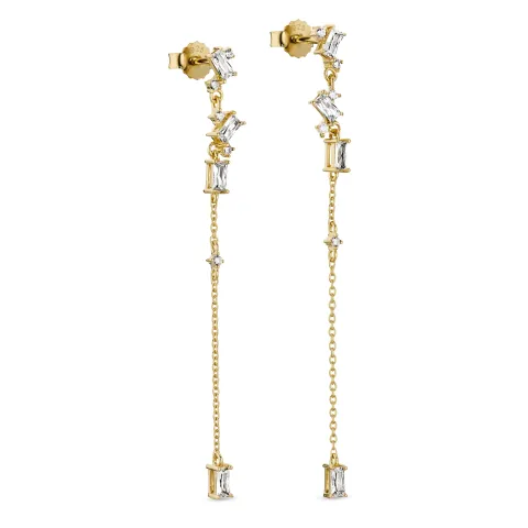 långa zirkon kedja örhängen i förgyllt silver