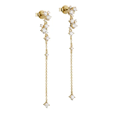 långa zirkon kedja örhängen i förgyllt silver