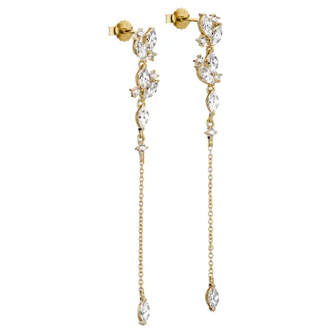 långa zirkon kedja örhängen i förgyllt silver