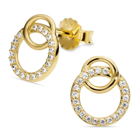 runda zirkon örhängen i förgyllt silver