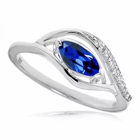 Blank blå silver ring i rhodinerat silver