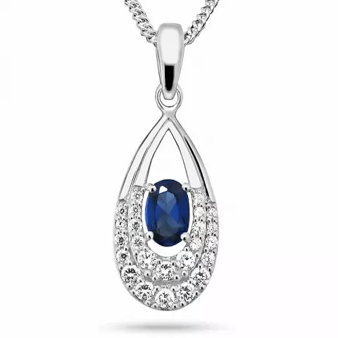 Elegant droppe blå zirkon hängen i rhodinerat silver