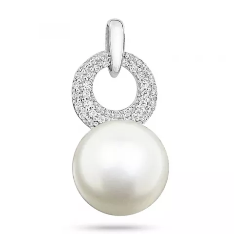 Elegant cirkel pärla hängen i rhodinerat silver